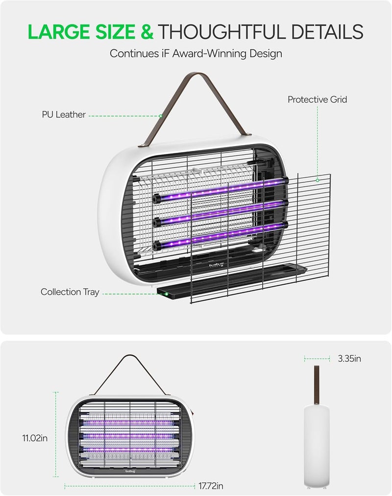 Buzbug Upgraded LED Bug Zapper Indoor, LED Bulbs Up to 50,000 Hours, 3 Lamps Sustainable Less Power, 3800V Powerful Electric Mosquito Zapper, Fly Trap Mosquito Trap, Fly Killer Fly Zapper - Image 5